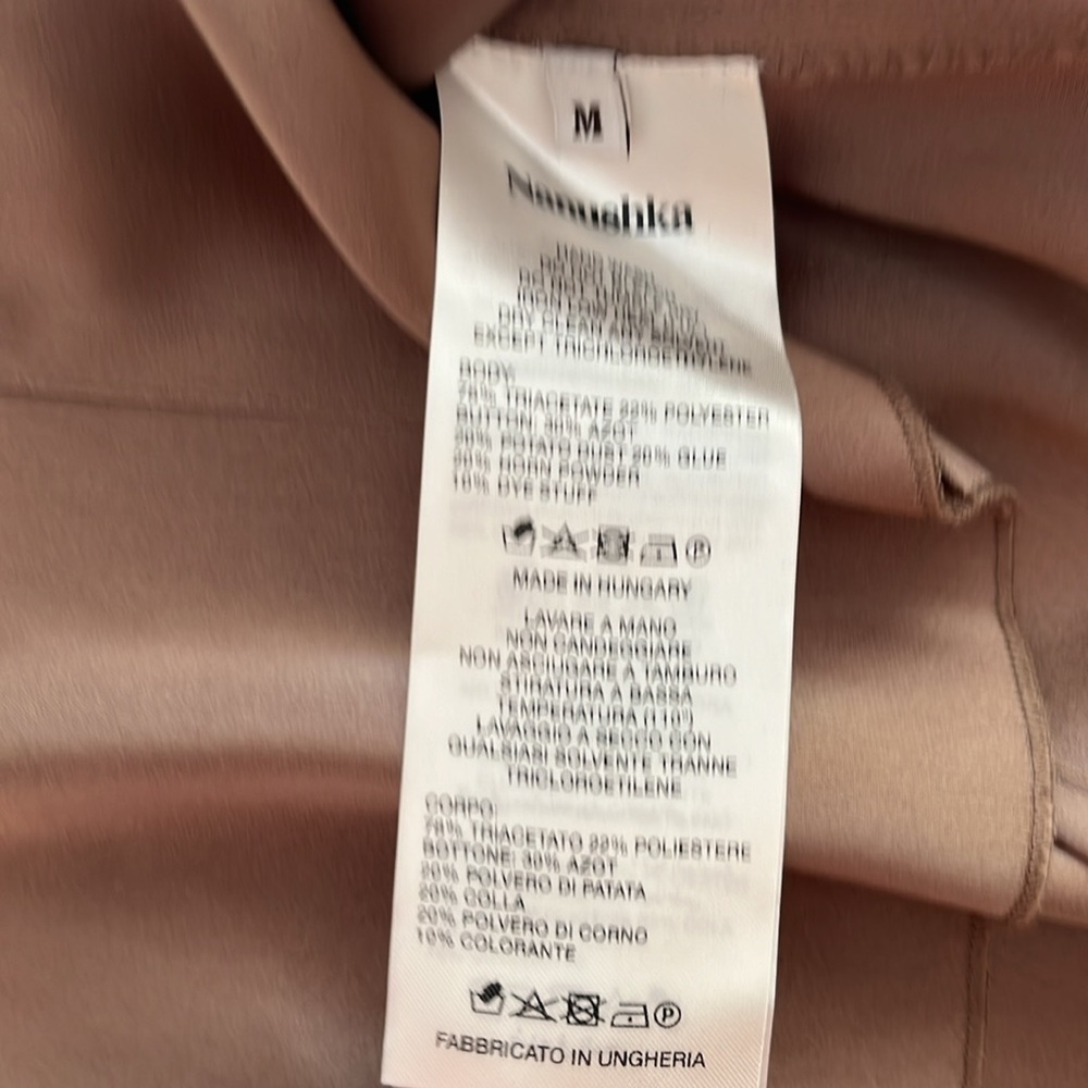 Nanushka Tippi Satin Long Sleeve Button-up Blouse in Sandstone size M - Picture 9 of 11